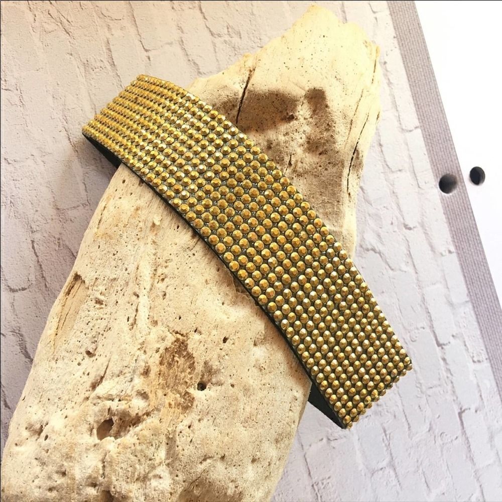 Gold rhinestone choker faux leather Festival